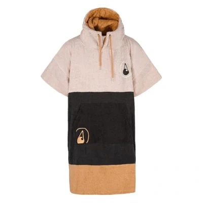 Afbeelding van WAVE HAWAII Soul Badponcho van 100% katoen, voor maten 160 190 cm, kleedkamerhulp zwemmen, strand, surfen, badhanddoek met capuchon, doucheponcho dames, heren, volwassenen,, beige/zwart.