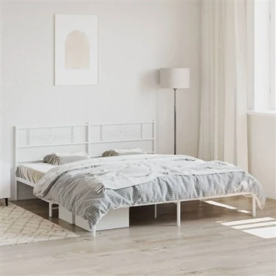 Image de vidaXL Cadre de lit métal avec tête blanc 200x200 cm