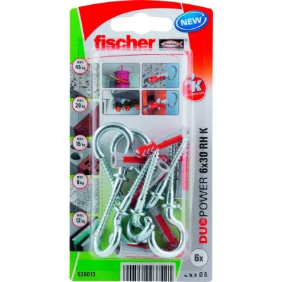 Afbeelding van Fischer plug duopower 6x30mm met ronde haak 6 stuks