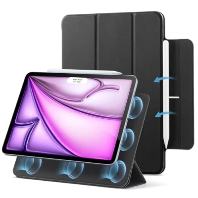 Afbeelding van ESR Hoes voor iPad Air 13 inch M2 (2024) en Pro 12,9 (2022/2021/2020), magnetische bevestiging, dun driedelig opvouwbaar, compatibel met Pencil Pro/USB C, Rebound serie, zwart