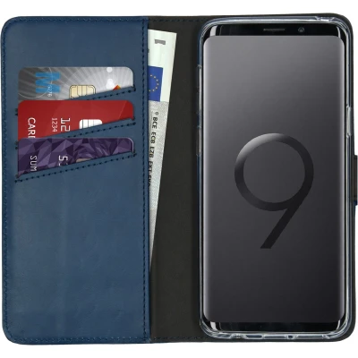 Afbeelding van Selencia Hoesje Geschikt voor Samsung Galaxy S9 Met Pasjeshouder Echt Lederen Bookcase Blauw
