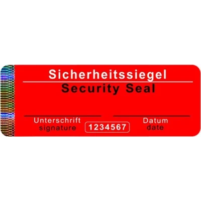 Afbeelding van 50 stuks veiligheidszegel met serienummer 70 x 25 mm rood, beschrijfbaar veiligheidszegel, kwaliteitszegel, zelfklevend, echtheidszegel