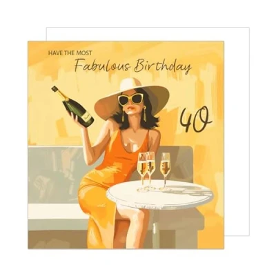 Afbeelding van Edition Seidel GQ391 SW025 Hoogwaardige vierkante wenskaart voor de 40e verjaardag met envelop in champagne stijl