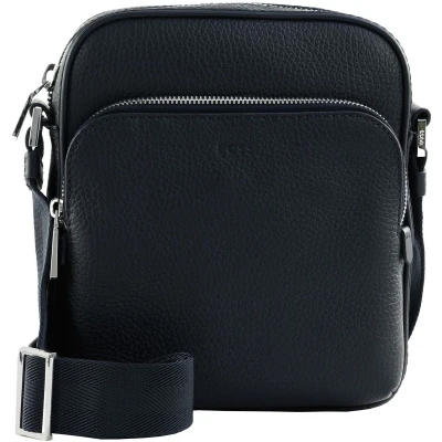 Afbeelding van BOSS Leren Schoudertas New Crosstown Reporterbag With Zip Navy Donkerblauw