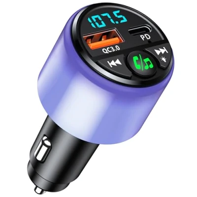 Afbeelding van Mohard FM Zender Bluetooth 5.3 auto, [PD 30 W &amp; QC3.0 18 W] Sigarettenaansteker, USB snellader, [Integraal Glow] adapter Auto Radio Kit Handsfree HiFi Muziek