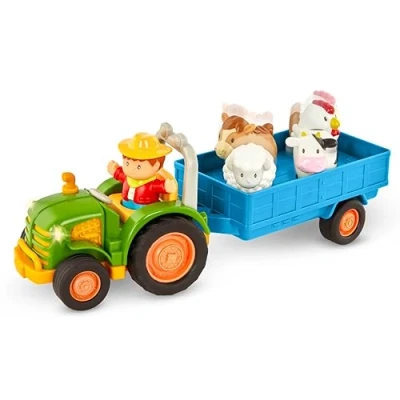 Afbeelding van Battat Boerderijspeelgoed voor kinderen lichten, dierengeluiden en muziek 7 stuks Tractor, trailer, boerderijdieren, 18 maanden ouder
