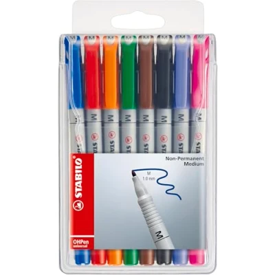 Afbeelding van Overheadstift STABILO OHPen universal wateroplosbaar medium 8 stuks met verschillende kleuren