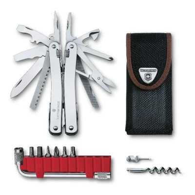 Afbeelding van VICTORINOX Swiss Tool Spirit X Plus Multifunctioneel gereedschap met 35 functies, Made afsluitbaar lemmet en nylon etui, zilverkleurig