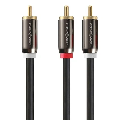 Afbeelding van FosPower RCA Y adapter (1,8 m) 1 cinch stekker naar 2 audio subwooferkabel dubbel afgeschermd 24K verguld