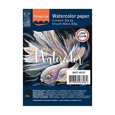 Afbeelding van Aquarelpapier Zwart A6 300 gram Smooth Gladde Structuur Florence 20 vellen