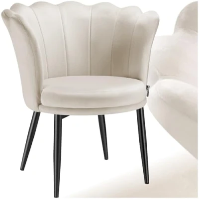 Afbeelding van tectake® Fauteuil Stella Kuipstoel Met armleuning Comfortabele Eetkamerstoel Keukenstoel Dikke vulling Voor woonkamer en eetkamer fluwelen bekleding crème/zwart