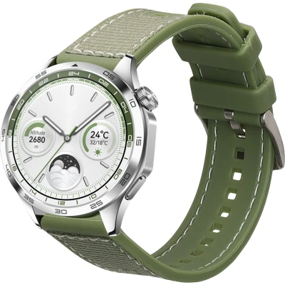 Afbeelding van kwmobile smartwatch bandje geschikt voor Huawei Watch GT4 46mm / GT3 SE polsband Armband fitnesstracker Siliconen en nylon horlogeband in donkergroen