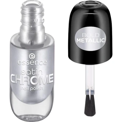 Afbeelding van essence satin CHROME Nail Polish n 04 argent, couvrant, résultat express, hautement pigmenté, métallique, végétalien, sans particules de microplastique, parfum, paraben, 1 paquet (8 ml)