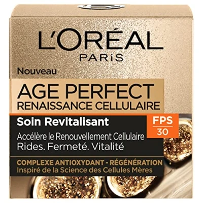 Image de L’Oréal Paris Crème de Jour FPS 30 Age Perfect Renaissance Cellulaire Soin Revitalisant Rides, Fermeté &amp; Vitalité Au Complexe Antioxydant Protecteur Tous Types Peaux 50 ml