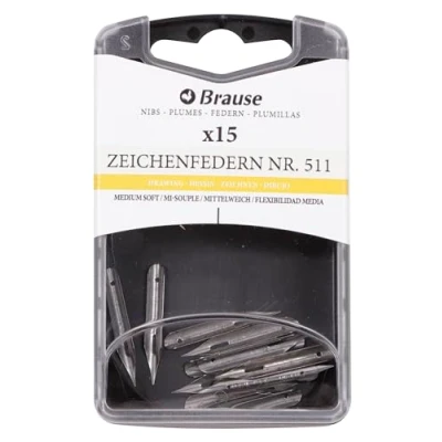 Afbeelding van Brause 150511B Tekenveren voor vulhouder, doos met 15 veren, halfzacht design (511B), gemaakt in Duitsland