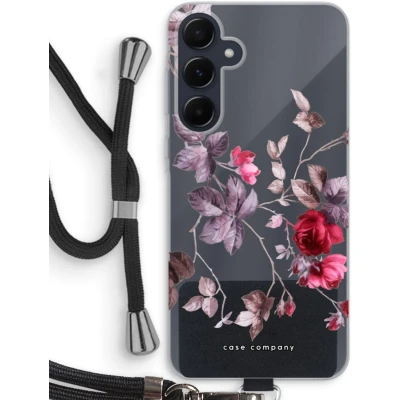 Afbeelding van Case Company® hoesje met Koord geschikt voor Samsung Galaxy A55 Mooie bloemen Telefoonhoesje Zwart Bescherming aan alle Kanten en Over de Schermrand
