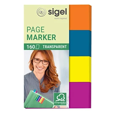 Afbeelding van SIGEL Hn614 Zelfklevende bladwijzers van papier, transparant, 160 vellen 5 x 2 cm, 4 kleuren