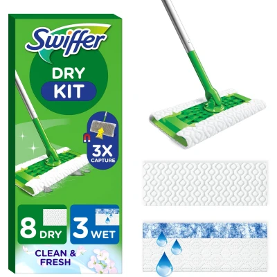 Afbeelding van Swiffer Vloerreiniger Startset Met 1 + 8 Droge 3 Vochtige Vloerdoekjes Navullingen
