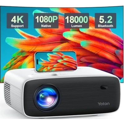 Afbeelding van YOTON Beamer, 4K, draagbaar, bluetooth, projector, 1080p, native, Y6, retroprojector, 18.000 lumen, thuisbioscoop voor iOS, Android, PC, PS5, HDMI, USB, Firestick (statief inbegrepen)