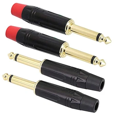 Afbeelding van 6,35 mm TS audio aansluiting, mono mannelijke stekker, 6,3 vergulde microfoonstekker voor gitaar, luidspreker, microfoonkabel enz. (set van 4)