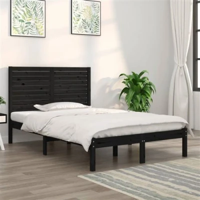 Afbeelding van vidaXL Bedframe massief hout zwart 135x190 cm