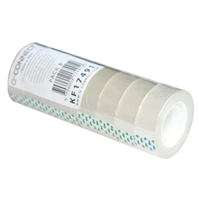 Afbeelding van Q CONNECT KF17491 Zelfklevende folie, transparant, 8 rollen, 18 mm x 30 m, voor school, thuis en kantoor