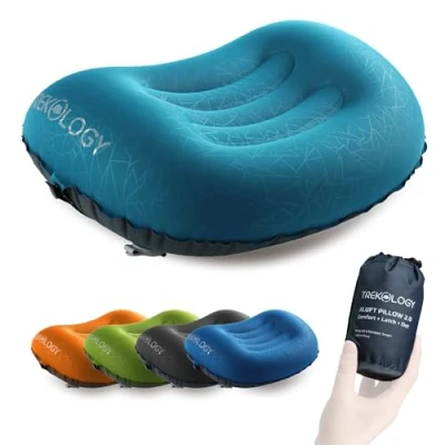Afbeelding van Ultralight opblaasbaar reiskussen, campingkussen, comprimeerbaar, compact, opblaasbaar, comfortabel, ergonomisch kussen voor nek en lumbaalsteun, Aluminium 2.0 (blauwgroen).