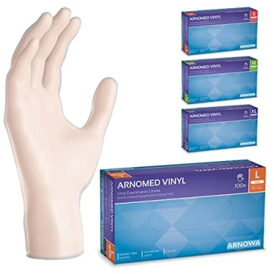 Image de gants jetables ARNOMED en vinyle L, 100 pièces/boîte, gant non poudre, jetable, vinyle, boite de jetables, disponibles tailles S, M, L &amp; XL, hygiene