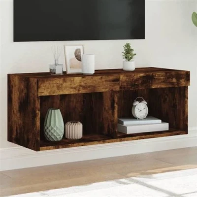 Afbeelding van Tv meubel met LED verlichting 80x30x30 cm gerookt eikenkleurig