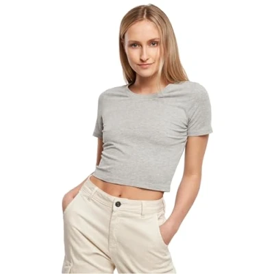 Afbeelding van Build Your Brand Cropped T shirt voor dames, grijs.