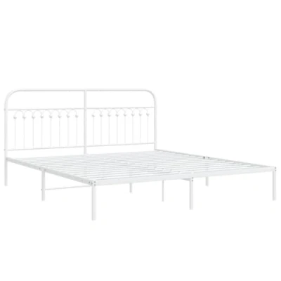 Afbeelding van Bedframe met hoofdbord metaal wit 183x203 cm