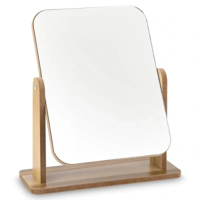 Afbeelding van jutyum Kleine staande tafelspiegel, hout, 25 x 22 cm, vrijstaand, make upspiegel, voor kaptafel, kantoor, slaapkamer, badkamer, afneembaar, eenvoudig