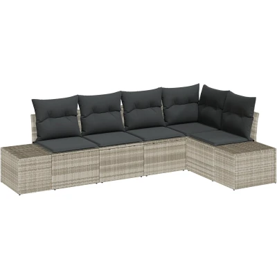 Afbeelding van vidaXL 5 Piece Tuin Sofa Set met Kussens Lichtgrijs Poly Rattan