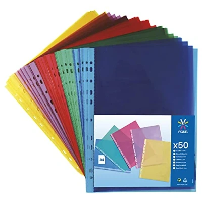 Image de Lot de 50 pochettes perforées A4 Bord renforcé Finition lisse Viquel Transparent