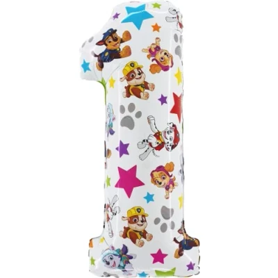 Afbeelding van Toyland® Folieballon in de vorm van het cijfer 1 tot 6 voor kinderen, Paw Patrol, 66 cm
