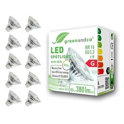 Afbeelding van 10 x greenandco® CRI 90+ 3000K 36 led spot GU5.3 MR16 6 W komt overeen met 40 W, 380 lm, warmwit, SMD LED, 12 V AC/DC, glas, niet dimbaar