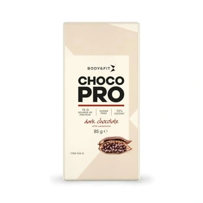 Afbeelding van Body &amp; Fit Food ChocoPro Suikervrije chocolade 1 doos (12 repen) Puur