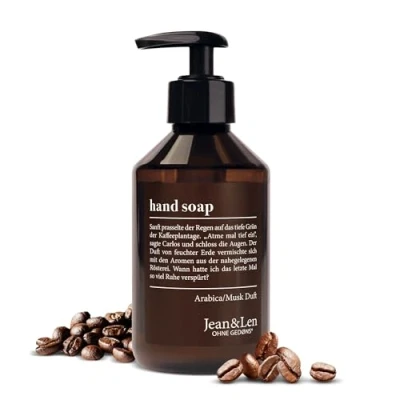 Afbeelding van Jean &amp; Len Arabica Musk Handzeep, reinigt belaste handen, geschikt voor dagelijks gebruik, vloeibare zeep in pompdispenser, aromatische geur, veganistisch, 250 ml
