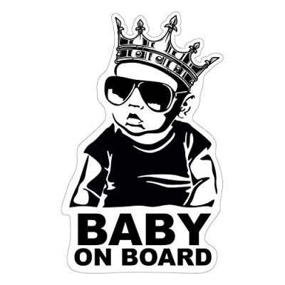 Afbeelding van baby on board autosticker, 12 x 7 cm, Finest Folia UV bestendig, weerbestendig, waterdicht, hangover (jongen, kroon)