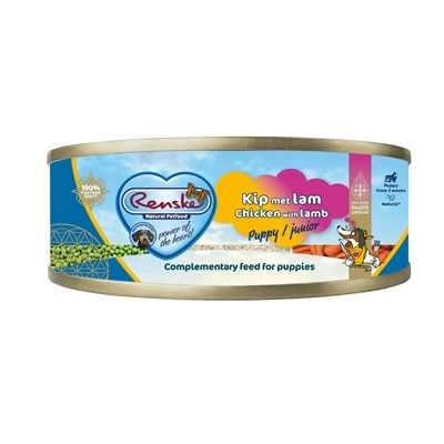 Afbeelding van 24x Renske Blik Vers Gestoomd Complete Menu Puppy Kip Lam 95 gr