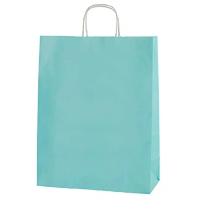 Afbeelding van Thepaperbagstore 50 boodschappentassen van hoogwaardig papier met gedraaide handgrepen, lichtblauw, middelgroot, 250 x 110 310 mm