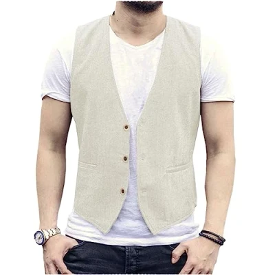 Afbeelding van AeoTeokey Linnen zomervest voor heren, casual vest, regular fit, ECRU