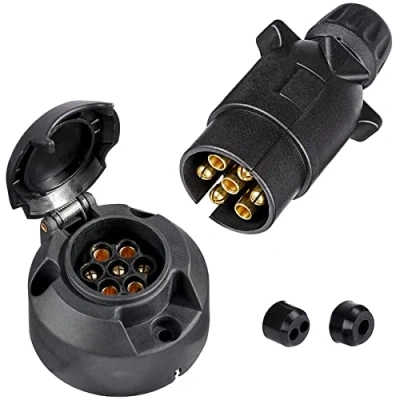 Afbeelding van SPARKMOTO aanhangerstekker 7 polig en aanhangerstekker, polig, waterdicht, 12 V, adapter voor aanhanger, vrouwelijk, auto, fietsendrager (SK0702)