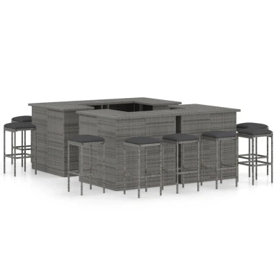 Afbeelding van 16 delige Tuinbarset met kussens poly rattan grijs
