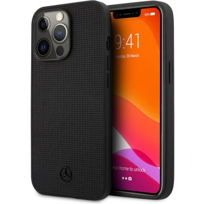 Afbeelding van Mercedes Benz Leather Back Cover Smartphonehoesje voor Apple iPhone 13 Pro Bescherm uw Telefoon, Zwart.