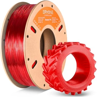 Afbeelding van ERYONE TPU filament 1,75 mm, 3D printerfilament TPU, 1 kg, spoel, +/ 0,05 95 A, rood transparant