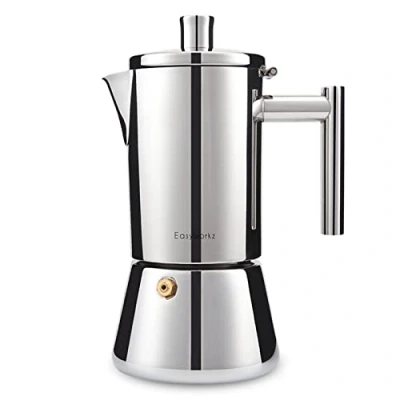 Afbeelding van Easyworkz Stovetop Espresso Maker 200ml Roestvrijstalen Moka Pot Koffiezetapparaten, Zilver
