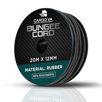 Afbeelding van CargoVA Elastisch touw 12 mm 20 m zwart 80% rekbaar weerbestendig spantouw voor aanhanger, zonnezeil, zeil enz