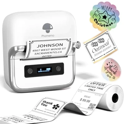 Afbeelding van Phomemo M250 labelprinter, thermische printer, barcode etiketten, detailhandel, kleine bedrijven, compatibel met smartphone en pc, 1 rol etiketten