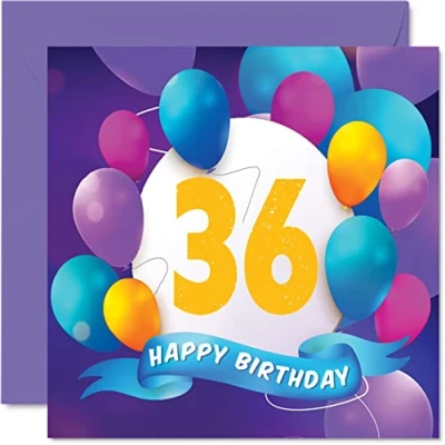 Afbeelding van Stuff4 36 jaar verjaardagskaart voor mannen en vrouwen Ballonfeest Verjaardagskaarten van jaar, vrouw, broer, zus, mama, papa, tante, oom, beste vriend, neef, 145 mm x